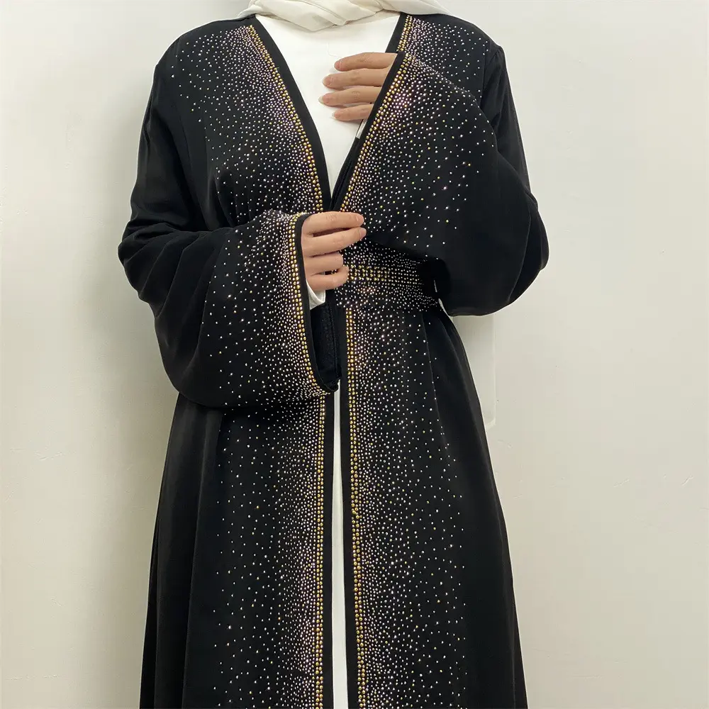 611 khiêm tốn thêu shinning Cardigan phía trước mở Dubai abaya phụ nữ hồi giáo kimono thắt Maxi Dress