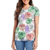 T-shirt décontracté pour femme sur mesure à prix abordable, à manches courtes, motif feuille de taro hawaïenne, respirant, séchage rapide, col rond, été