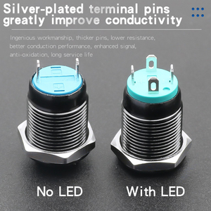 12 mét kim loại <span class=keywords><strong>push</strong></span> <span class=keywords><strong>button</strong></span> chuyển momentary 1NO bị oxy hóa vỏ màu đen với cao/Đầu phẳng 4pins điện LED 6V 24V 220V chạy bộ chuyển đổi - Product Image 4