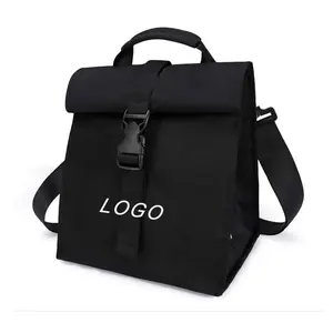 Roll Top Lunch Box with Shoulder Strap Foldable Rolltop Lunch Tote for Work Office Picnic Bottle Holder Insulated Lunch Bag