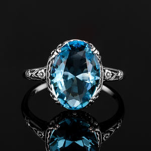 Anillo gótico Retro para mujer, anillo de aguamarina, Plata de Ley 925, promesa de boda, mamá, esposa, regalo de Navidad, anillo de piedras preciosas azules, joyería fina - Product Image 4
