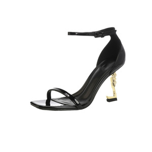 <span class=keywords><strong>Sandalias</strong></span> de tacón de aguja con una sola correa y punta cuadrada para mujer, diseño europeo, con hebilla y letras decorativas, de PVC, a la moda, ¡las más vendidas! - Product Image 1
