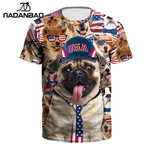 NADANBAO नई फैशन 3D जुलाई कुत्ते मुद्रित टी शर्ट अमेरिकी स्वतंत्रता दिवस 4th कम बाजू की टी शर्ट