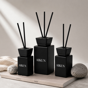 Aikun 120ml Printed Logo Box Any Scent Small Batch 3 Day Sample 7 Day Ship Long Lasting Black Square Glass <b>Reed</b> <b>Diffuser</b> Set - Product Image 3