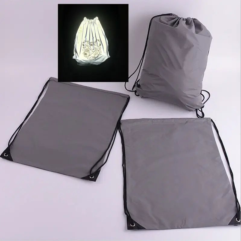 Benutzer definierte High Light reflektierende Sporthalle Kordel zug Pull String Cinch Tote Rucksack Tasche für Nacht im Freien Laufen Gehen Sicherheit