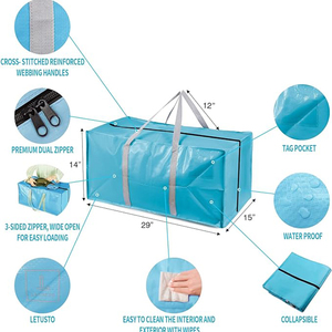 2024 nhiệm vụ nặng nề Thêm lưu trữ lớn PP dệt mang theo ba lô túi xách, tái chế màu xanh xl Thêm lớn PP dệt dây kéo dài di chuyển túi - Product Image 5