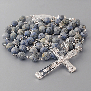 Prezzo Scontato Articoli Religiosi Cattolici Gioielli Placcati Argento Collane <span class=keywords><strong>Rosario</strong></span> 8mm Perle di Pietra <span class=keywords><strong>Collana</strong></span> <span class=keywords><strong>Catena</strong></span> del <span class=keywords><strong>Rosario</strong></span> - Product Image 2
