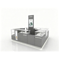 Vitrine de présentation de bijoux carrée grise minimaliste pour centre commercial, conception de magasin complète sur mesure, solution de vitrine tout-en-un