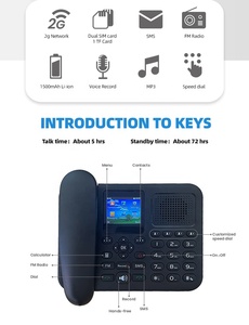 <span class=keywords><strong>Téléphone</strong></span> <span class=keywords><strong>sans</strong></span> <span class=keywords><strong>fil</strong></span> de bureau GSM avec double carte SIM, écran couleur de 2,4 pouces - Product Image 2