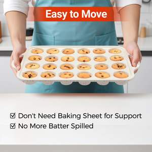 Moldes Antiadherentes Desechables para Mini Cupcakes y Muffins, Marco Reforzado de Metal, Silicona, 24 Cavidades, Fácil de Manejar, Huixuan - Product Image 3