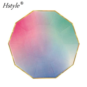 Assiettes en papier Ombre Sweet, style moderne chic, arc-en-ciel <span class=keywords><strong>pastel</strong></span>, hexagonales, rose clair, vert menthe, jaune, feuille d'or PP232 - Product Image 4