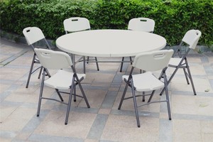Venta al por mayor de muebles duraderos para exteriores, para fiestas, bodas, banquetes, <span class=keywords><strong>catering</strong></span>, mesas y sillas plegables redondas de plástico para eventos - Product Image 5