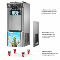 Machine à glace molle verticale commerciale ZB-BQL298 ZB-BQL268 à trois têtes, fabriquée en Chine, prix préférentiel