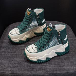 أحذية رياضية نسائية صيفية <span class=keywords><strong>2026</strong></span> جديدة من الجلد والشبك سهلة الارتداء بنعل سميك ورفع للقامة بتصميم ريترو خفيف الوزن - Product Image 4