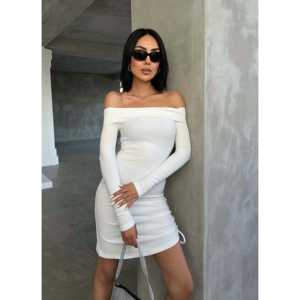 Vestido ajustado con hombros descubiertos, asimétrico, sexy, de alta elasticidad, para fiesta, con cintura natural - Product Image 3