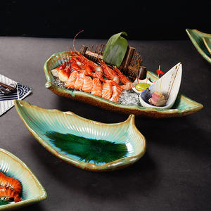 Plato para Sashimi XUANHUI, Plato de Hielo para Salmón de Alta Gama, Porcelana Japonesa con Diseño de Hoja, Apto para <span class=keywords><strong>Microondas</strong></span>, Vajilla Retro de Lujo Ligero para Mariscos - Product Image 3