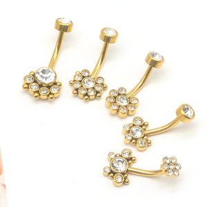 Anneaux de nombril floraux en alliage de zinc doré avec cristaux sertis, bijoux de nombril pour femme, accessoire de fête - Product Image 5