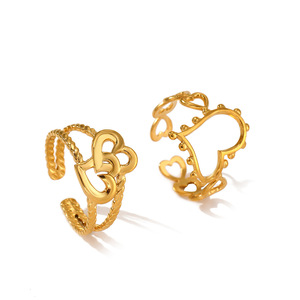 Nouvelle Bague de Fiançailles et de Mariage Ajustable en Acier Inoxydable Plaqué Or 18K avec Double Cœur et Zircon pour Femme, Design Tendance 2025 - Product Image 3