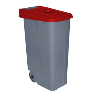 Bidone per la raccolta differenziata da 85 litri con coperchio rosso e ruote per la separazione dei rifiuti - Product Image 1