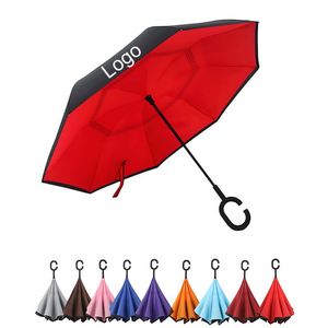 Paraguas Invertido Personalizado al por Mayor, Rojo y Negro, con Logotipo Impreso Completo, Resistente al Viento, con Mango en Forma de C, Regalos Promocionales - Product Image 1