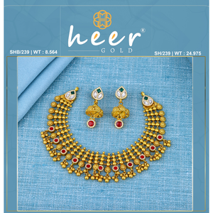 Traditional Gold <b>Necklace</b> Set with Red and Green Stones and <b>Matching</b> Earrings for Women ethnic <b>necklace</b> with earrings gold - Product Image 2