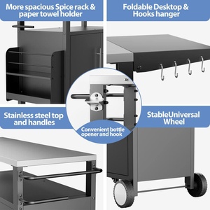 Mesa de Preparación Móvil para Barbacoa AJUNION, Carrito de Parrilla para Exteriores, Gabinete de Almacenamiento, Isla de <span class=keywords><strong>Cocina</strong></span> para Exteriores, Mesa Auxiliar Plegable con Ruedas - Product Image 2