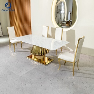 Qiancheng thiết kế mới đầy đủ bàn ăn đặt trong nhà quyến rũ <span class=keywords><strong>4</strong></span> 6 8 12 chỗ ngồi đồ nội thất Ý tổng hợp đá cẩm thạch phòng ăn đặt - Product Image 4