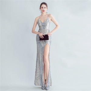 Ultima moda squisita con paillettes legate in vita con spacco laterale alto abito <span class=keywords><strong>da</strong></span> <span class=keywords><strong>sera</strong></span> Sexy - Product Image 5