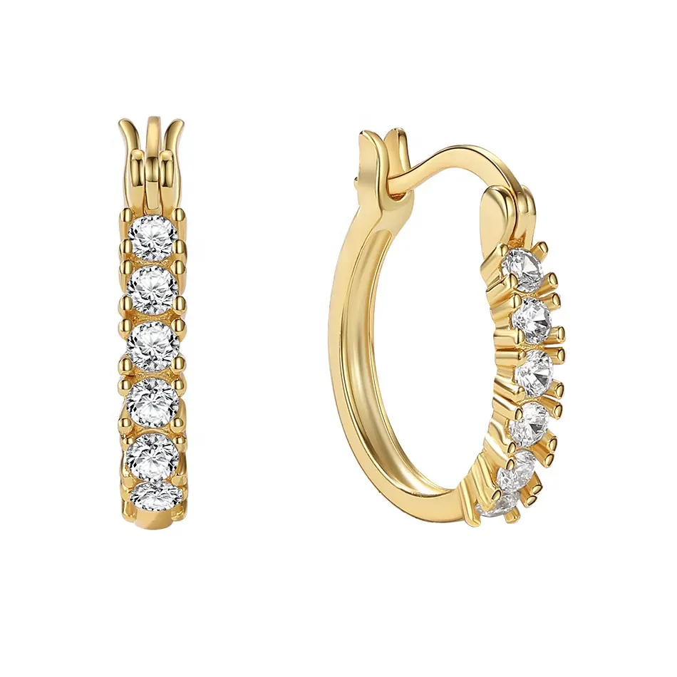 Online Fashion Jewellery 925 Silver 18kt Gold Vermeil Classic Cubic Zirconia Geometry Huggie Hoop Earrings