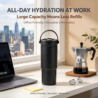 Gobelet isotherme en acier inoxydable avec revêtement céramique 700 ml (24 oz), bouteille d'eau, tasse à café avec paille et poignée, mug personnalisable avec logo