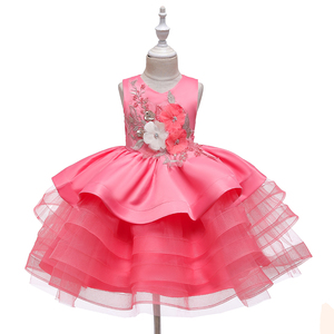 Style coréen moelleux enfant gâteau robe d'anniversaire mignon bébé rose fille robes d'anniversaire grande fleur robe fille fête de mariage pour 6Y - Product Image 6
