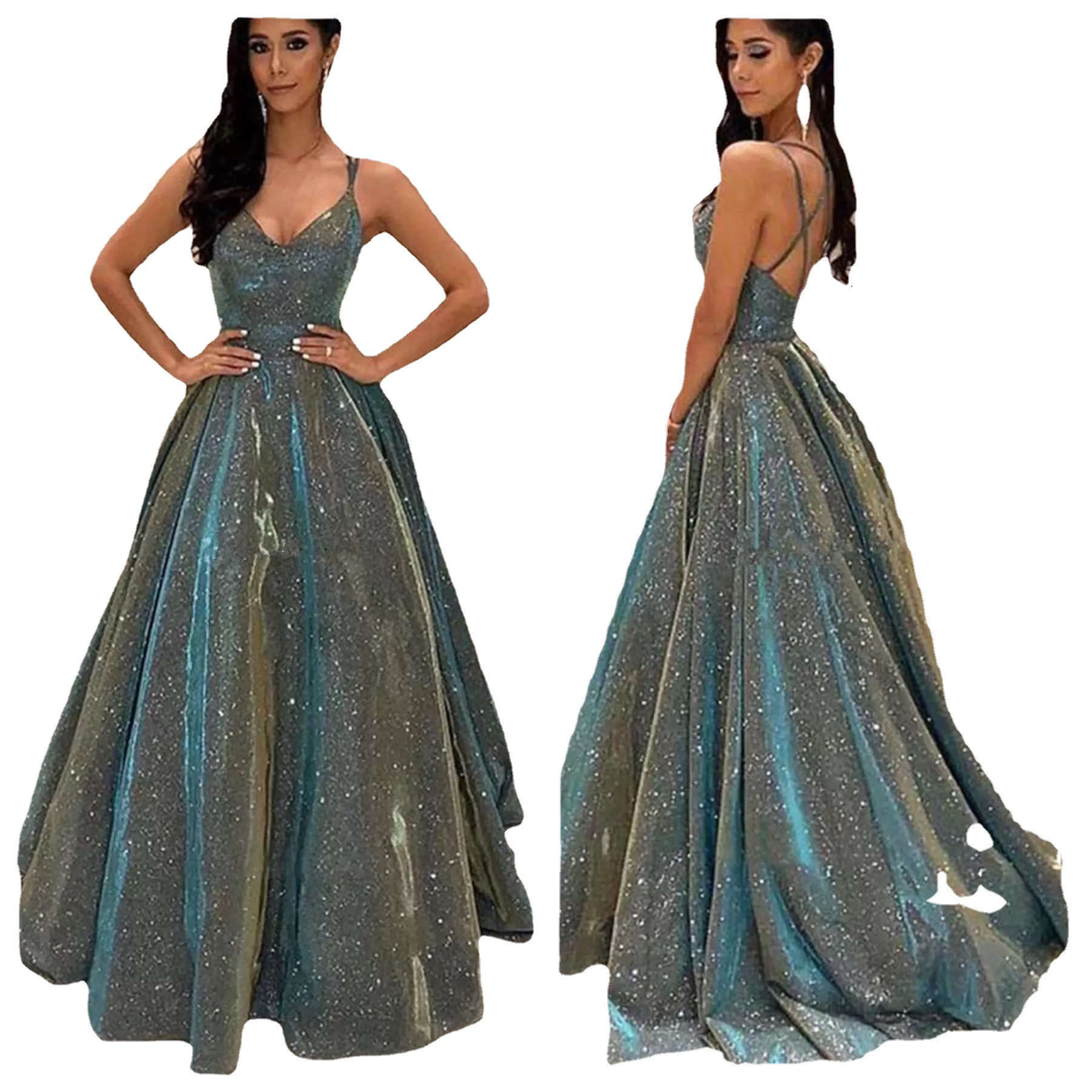 Women's New Bra Shining Long Swing A-line Slim Evening Dress| Alibaba.com