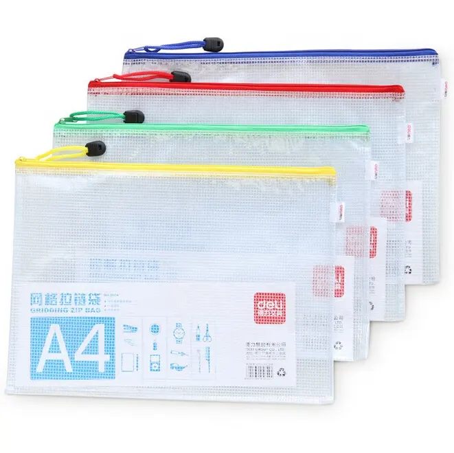 customized Wholesale A4 A5 PVC Plastic Waterproof Clear frosted Envelope Document Bag Mesh Zipper Pouches