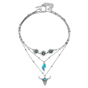 Bestseller Set di Collane Retrò in Turchese per Uomo e Donna, 3 Pezzi con Pendenti <span class=keywords><strong>a</strong></span> <span class=keywords><strong>Croce</strong></span>, <span class=keywords><strong>Testa</strong></span> di Toro e Cactus Intarsiati in Turchese - Product Image 6