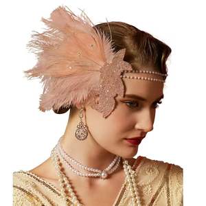 Bandeau à clapet des années 1920 plumes d'autruche casque rugissant des années 20 paillettes bandeau Great <span class=keywords><strong>Gatsby</strong></span> accessoires de <span class=keywords><strong>cheveux</strong></span> pour les femmes - Product Image 1