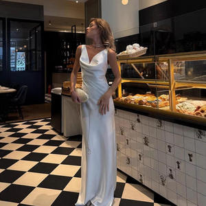Minimalist <b>White</b> Satin Cowl Neck Formal <b>Maxi</b> Dress & FTS 1688 Low MOQ Sourcing Service with Low Commission - Product Image 1