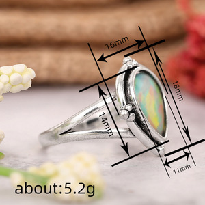 Anello in Argento con Turchese a Goccia, Montatura a Castone, Argento Sterling 925, Stile Vintage, Gioiello Unisex T0970 - Product Image 5