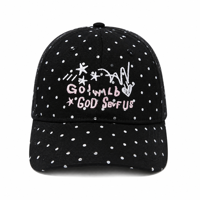 Casquette de baseball unisexe noire à pois 100 % coton, ajustable, style décontracté urbain, pour tous les jours, six tailles, tendance, pour l'extérieur, vente en gros OEM