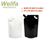 Sacs de recharge BOPE en plastique recyclé imprimés sur mesure pour lessive liquide, savon et shampoing, avec bec verseur et support autoportant