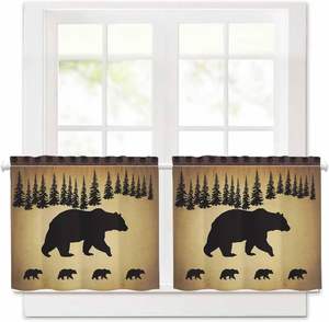 Rideaux de cuisine Black Bear, rideaux de fenêtre de cuisine, rideaux vintage animaux ferme pin brun forêt, rideaux à plusieurs niveaux pour salle de bain - Product Image 2