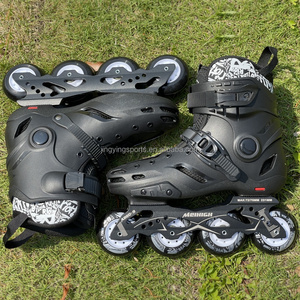 Patins à roues alignées plats professionnels à 4 roues pour adultes et enfants motif de fleurs cadre en alliage d'aluminium patins à roulettes couleur or noir - Product Image 2