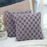 Housses de coussin en fausse fourrure à double point-Décoration intérieure moderne décorative à carreaux pour canapé, canapé, salon