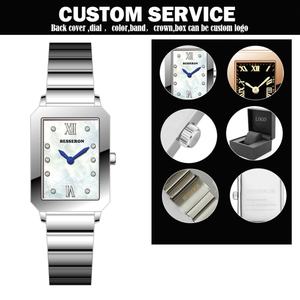 Reloj de Cuarzo Cuadrado de Lujo OEM para Damas, Mujeres y Niñas, Logotipo Personalizado, Esfera de Nácar Blanco, 23*37mm, Movimiento de Acero, Correa de Cuero - Product Image 6