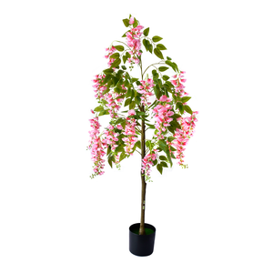 Arbre de glycine artificiel réaliste, plantes artificielles avec tronc en bois et fleurs en pot pour la décoration extérieure et intérieure, mariage, bureau, maison - Product Image 1