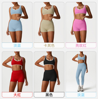 Ensemble de sport léger color block avec coussinets amovibles, respirant, extensible dans les quatre sens, taille élastique, soutien-gorge de sport et ceinture de fitness
