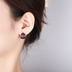 Fashion Jewelry Eco-friendly Copper Black Gold Plated Anti Tarnish Micro Pave 8*8mm Red Zircon Black <b>Stud</b> <b>Earrings</b> for Women - Product Image 6