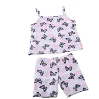 Anti-pilling girl pink butterfly and rainbow shorts set girls' ruffle suit leisure summer baby girls' clothing sets