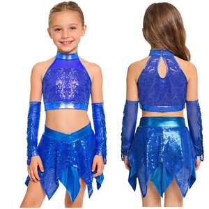 Conjunto de Ropa para Danza Jazz para Niñas de 6 a 16 Años, Top Corto con Falda Metálica y Guantes, Traje de Danza Latina para Recital y Entrenamiento - Product Image 3