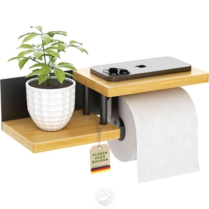 <span class=keywords><strong>Porte</strong></span>-<span class=keywords><strong>papier</strong></span> <span class=keywords><strong>toilette</strong></span> mural en <span class=keywords><strong>bambou</strong></span> écologique avec étagère pour téléphone Toilettenpapierhalter Klopapierhalter - Product Image 1