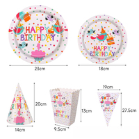 Set Perlengkapan Pesta Ulang Tahun Titik-titik Warna-warni, Termasuk Peralatan Makan, Piring Kertas, Gelas, Serbet, Taplak Meja, Spanduk, Topi, Kotak Popcorn